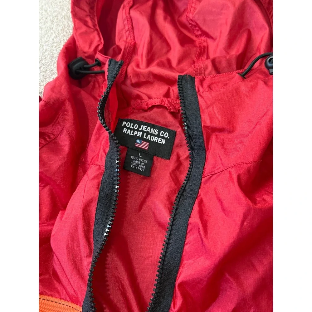 Vintage Polo Jeans‎ Co Ralph Lauren Red Windbreaker Hooded Jacket Size L